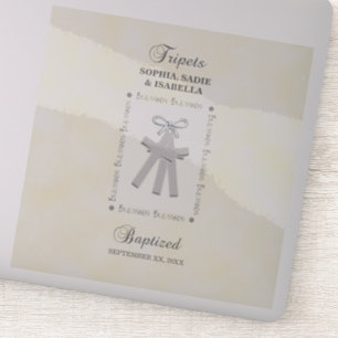 Triplets Baptism on Yellow 3 Crosses Personalized Sticker