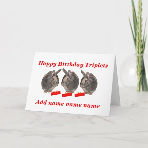 Triplets Birthday Card add names Card