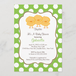 Triplets Chick Baby Shower Invitation Green