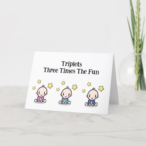 Triplets Congratulations Card 1 girl and 2 boys Thank You Card