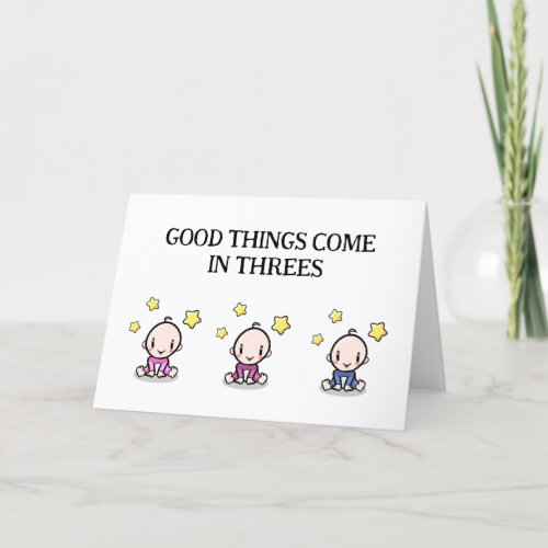 Triplets Congratulations Card 2 girls 1 boy Thank You Card