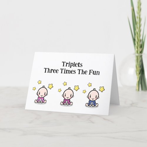 Triplets Congratulations Card 2 girls and 1 boy Thank You Card