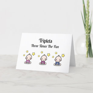 Triplets Congratulations Card, 2 Girls and 1 Boy, Thank You Card