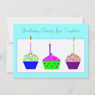 Triplets Cupcake Birthday Invitation