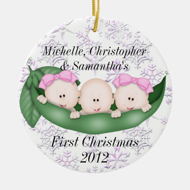 Triplets First Christmas Ornament (Front)