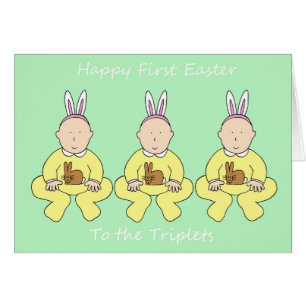 Triplets First Easter Cartoon Babies Cards
