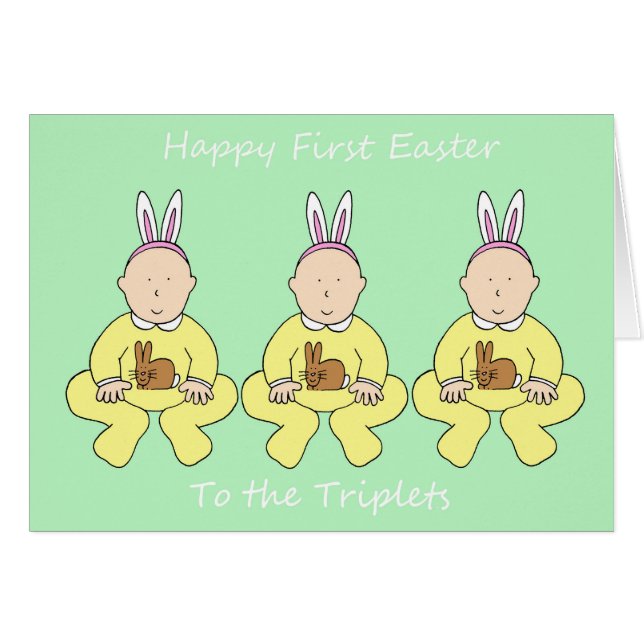 Triplets First Easter Cartoon Babies Cards (Front Horizontal)