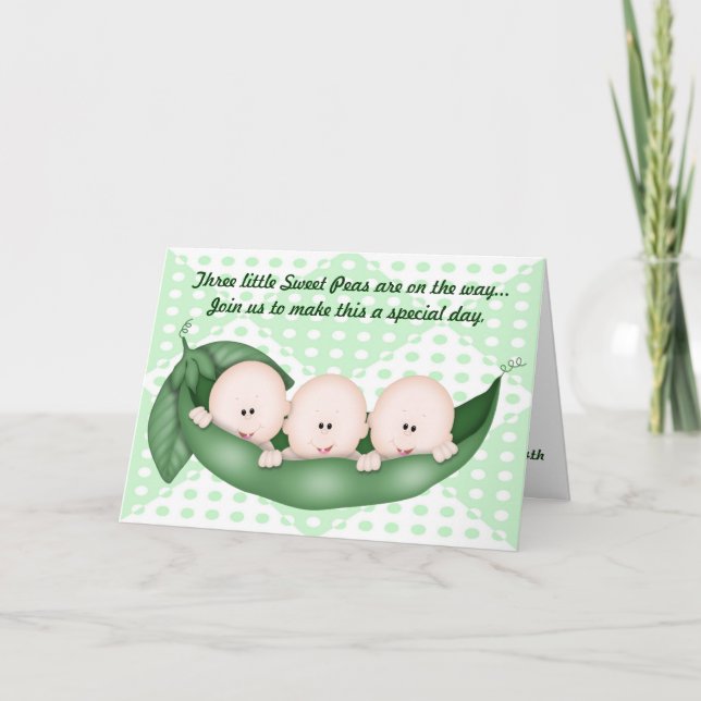 Triplets Green Baby Shower Pea in a Pod Invitation (Front)