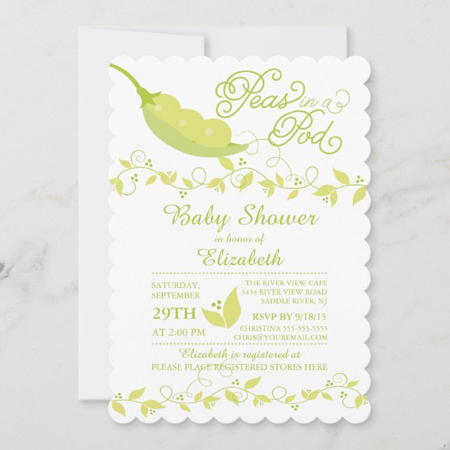 Triplets Little Peas Baby Shower Invitation (Front)