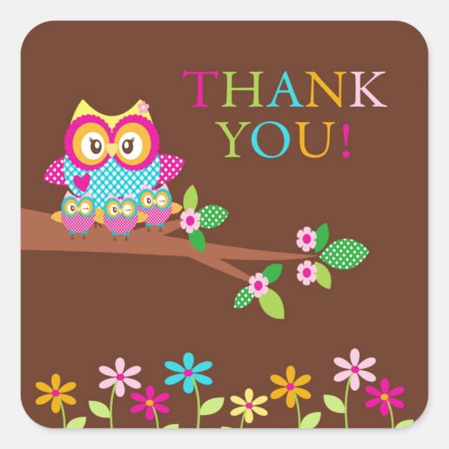 Triplets Owl Thank You Baby Shower  Square Sticker (Front)