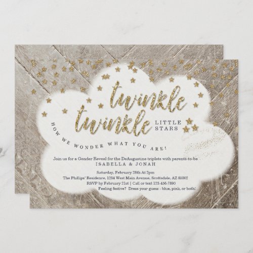 Triplets Twinkle Twinkle Little Star Gender Reveal Invitation