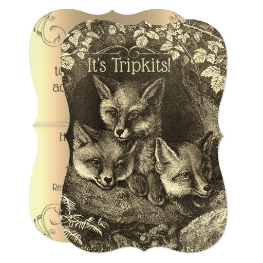 Triplets Vintage Baby Fox Shower Invitation Zazzle Vintage Baby Fox Shower Invitation