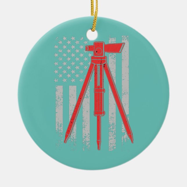 Tripod Survey Flag America 4th July Land Surveyor Ceramic Ornament (Front)