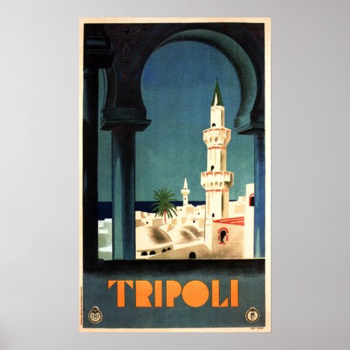 TRIPOLI LIBYA Middle East Art Deco Vintage Travel Poster