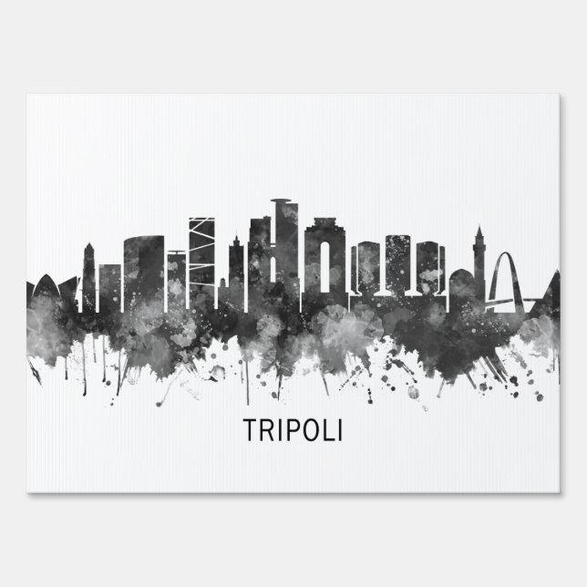 Tripoli Libya Skyline BW Sign (Back)