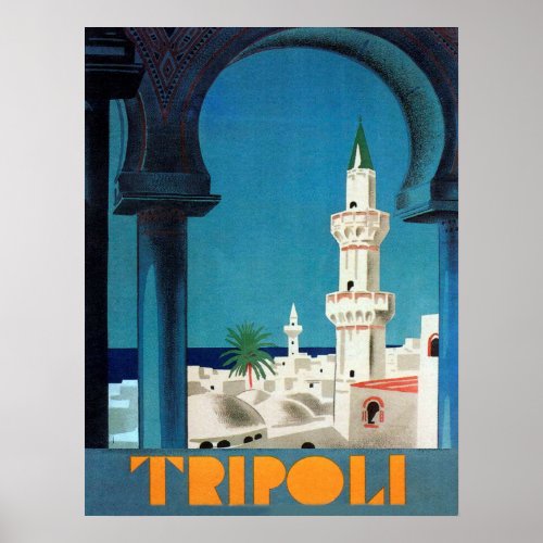 Tripoli Libya view on mosque vintage travel Poster