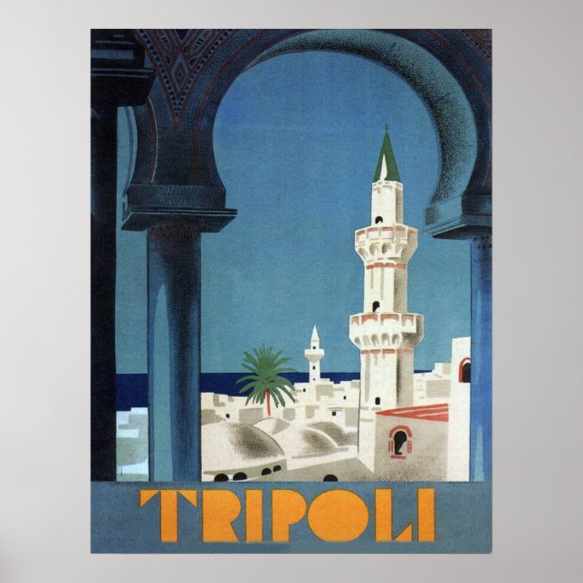 Tripoli, Libya, view on mosque, vintage travel Poster (Front)