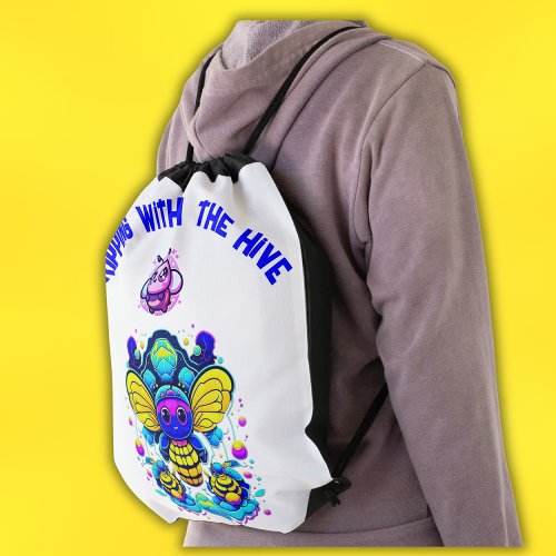 Tripping with the hive Psychedelic Bees  Drawstring Bag