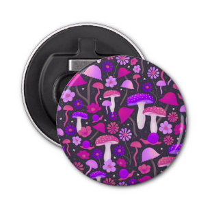 Trippy 1970s Mushrooms Pink, Purple & Black Bottle Opener