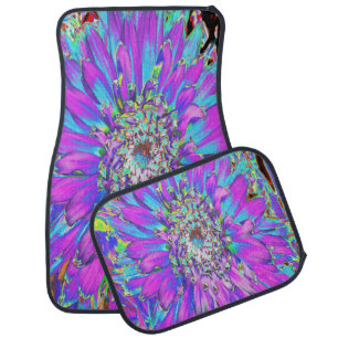 Trippy Abstract Aqua, Lime Green and Purple Dahlia Car Floor Mat