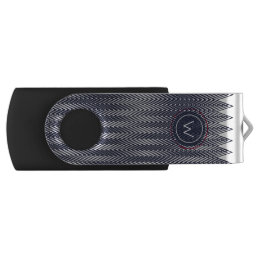 Trippy Abstract Black &amp; White Stripes, Monogrammed Flash Drive