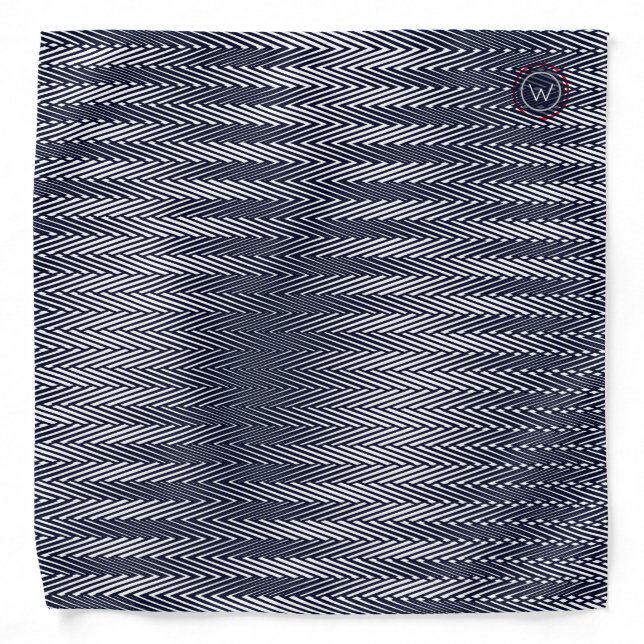 Trippy Abstract Black & White Stripes Rad Monogram Bandana (Front)