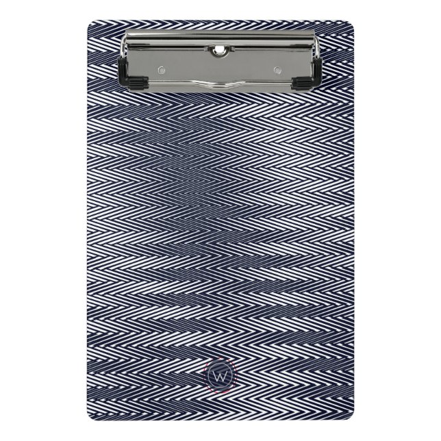 Trippy Abstract Black & White Stripes Rad Monogram Mini Clipboard (Front)