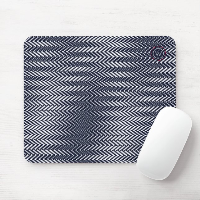 Trippy Abstract Black & White Stripes Rad Monogram Mouse Pad (With Mouse)