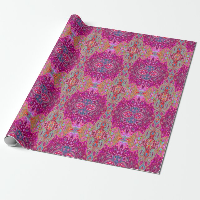 Trippy Abstract Magenta Rainbow Colors Retro Art Wrapping Paper (Unrolled)