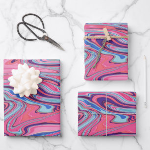 Trippy Abstract Marbled Art in Blue and Pink Wrapping Paper Sheets
