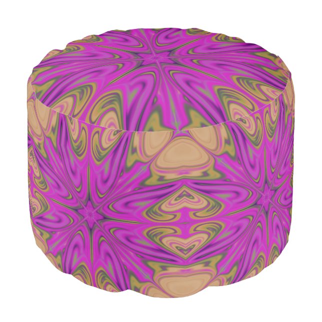 Trippy Abstract Pattern Orange Pink Pouf (Angled Front)