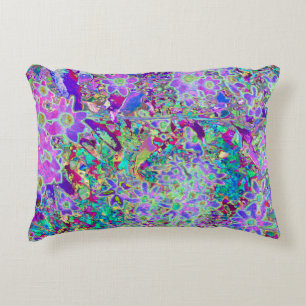 Trippy Abstract Pink and Purple Flowers Accent Pillow