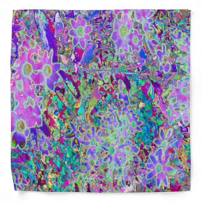 Trippy Abstract Pink and Purple Flowers Bandana (Front)