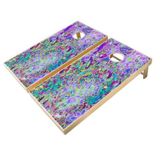 Trippy Abstract Pink and Purple Flowers Cornhole Set