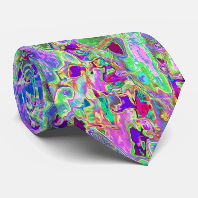 Trippy Abstract Pink and Purple Flowers Neck Tie (Rolled)