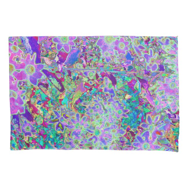 Trippy Abstract Pink and Purple Flowers Pillow Case (Front)