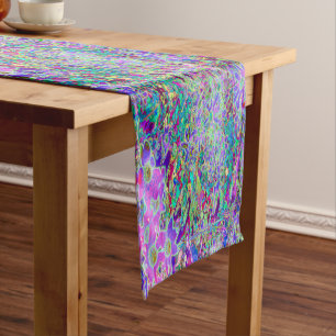 Trippy Abstract Pink and Purple Flowers Short Table Runner