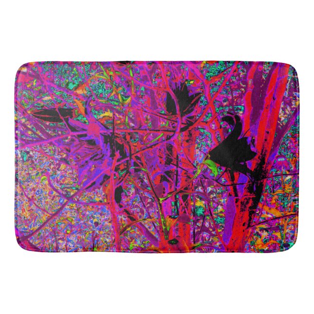 Trippy Abstract Rainbow Oriental Lily Flowers Bath Mat (Front)