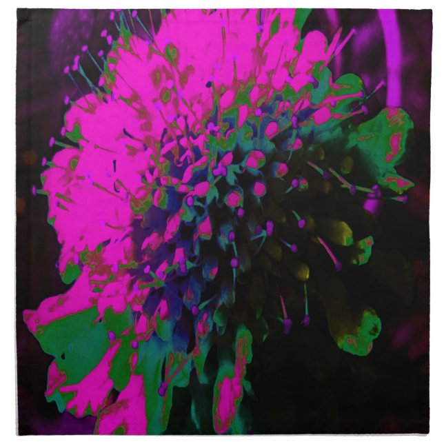 Trippy Abstract Retro Hot Pink and Black Flower Cloth Napkin (Front)