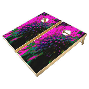 Trippy Abstract Retro Hot Pink and Black Flower Co Cornhole Set