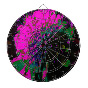 Trippy Abstract Retro Hot Pink and Black Flower Dart Board