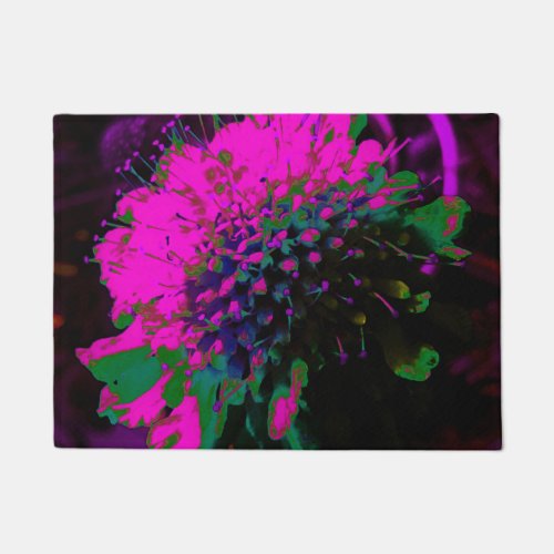 Trippy Abstract Retro Hot Pink and Black Flower Doormat