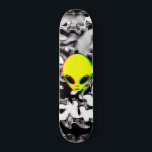 Trippy Alien Camo Skateboard<br><div class="desc">Trippy Alien Camo Skateboard Deck by BigTexFunkadelic, featuring a grey and white background with a yellow psychedelic alien head in the center.
© 2020 BigTexFunkadelic</div>