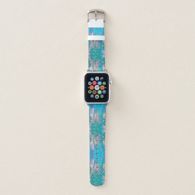 Trippy Aqua Sunrise with Psychedelic Flowers Apple Watch Band (Front)