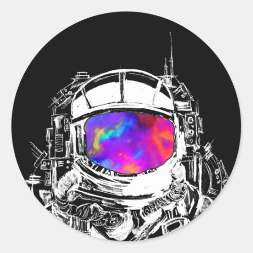 Trippy Astronaut Helmet Classic Round Sticker