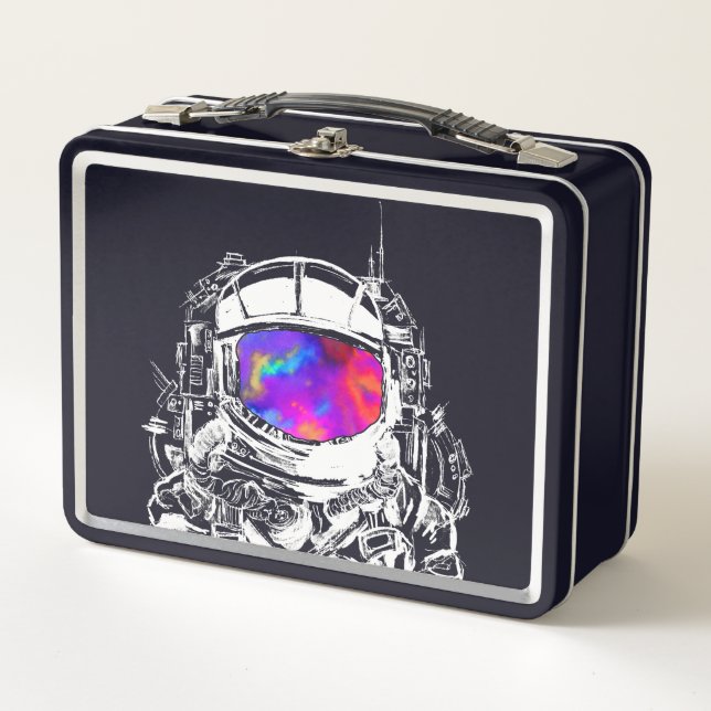 Trippy Astronaut Helmet Metal Lunch Box (Front)