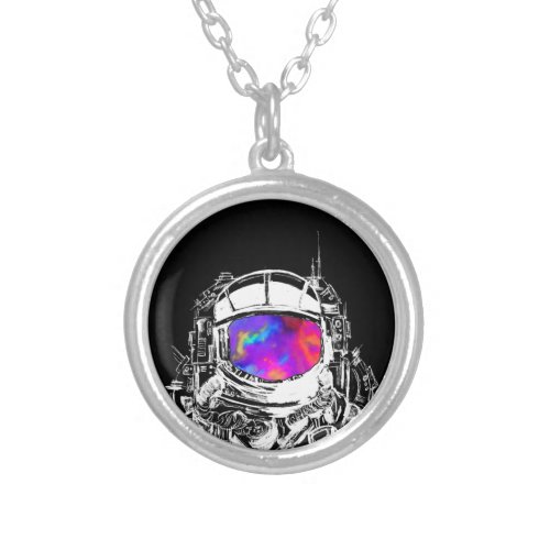 Trippy Astronaut Helmet Silver Plated Necklace