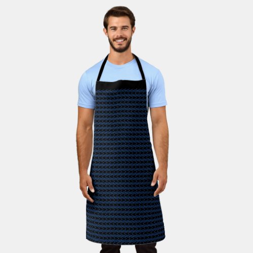 Trippy Black and Blue Wavy Stripes Abstract Cool Apron