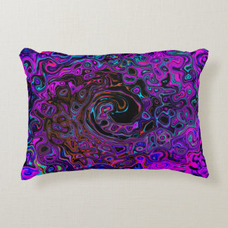 Trippy Black and Magenta Retro Liquid Swirl Accent Pillow