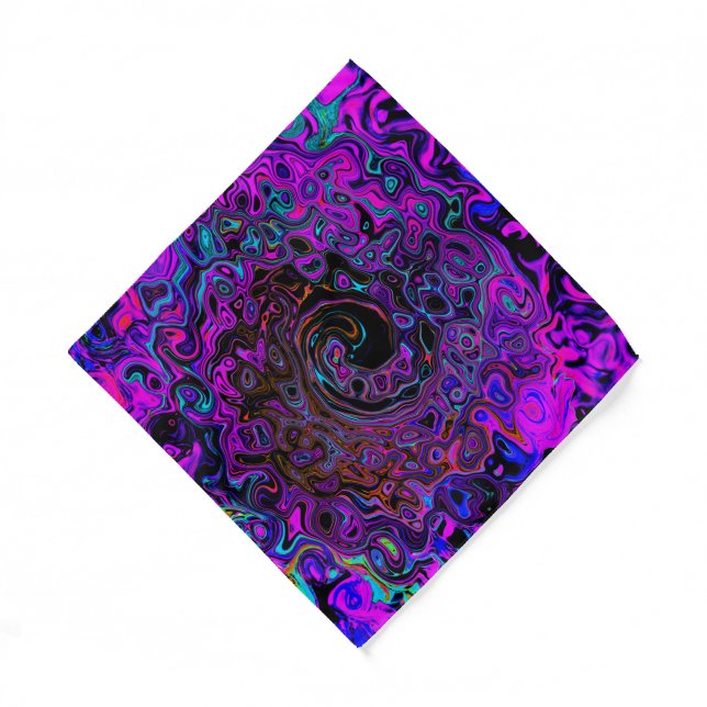 Trippy Black and Magenta Retro Liquid Swirl Bandana (Front)
